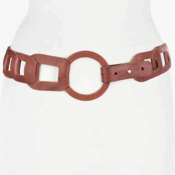 Brave Accessories - BRAVE, Inian Skrunchy Cognac Brown O-ring Leather Statement Belt, Size 30